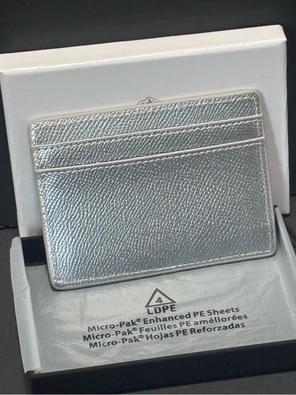 Kurt Geiger Pewter Textured Leather Card Holder NWT & Box - Picture 5 of 8